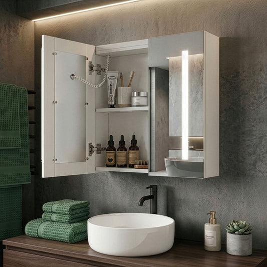 Bathroom Mirror Cabinet 60 x 60cm Silver With LED Lights