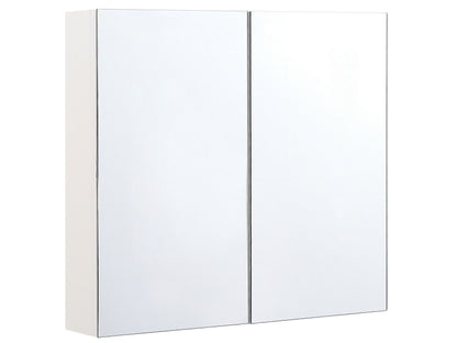 Bathroom Mirror Cabinet White Plywood 80 x 70cm Hanging Two Door With Shelves
