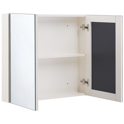 Bathroom Mirror Cabinet White Plywood 80 x 70cm Hanging Two Door With Shelves