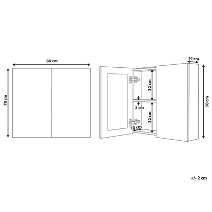 Bathroom Mirror Cabinet White Plywood 80 x 70cm Hanging Two Door With Shelves
