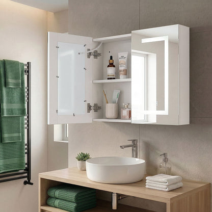 Bathroom Mirror Cabinet 60 x 60 Two Hidden Shelves White