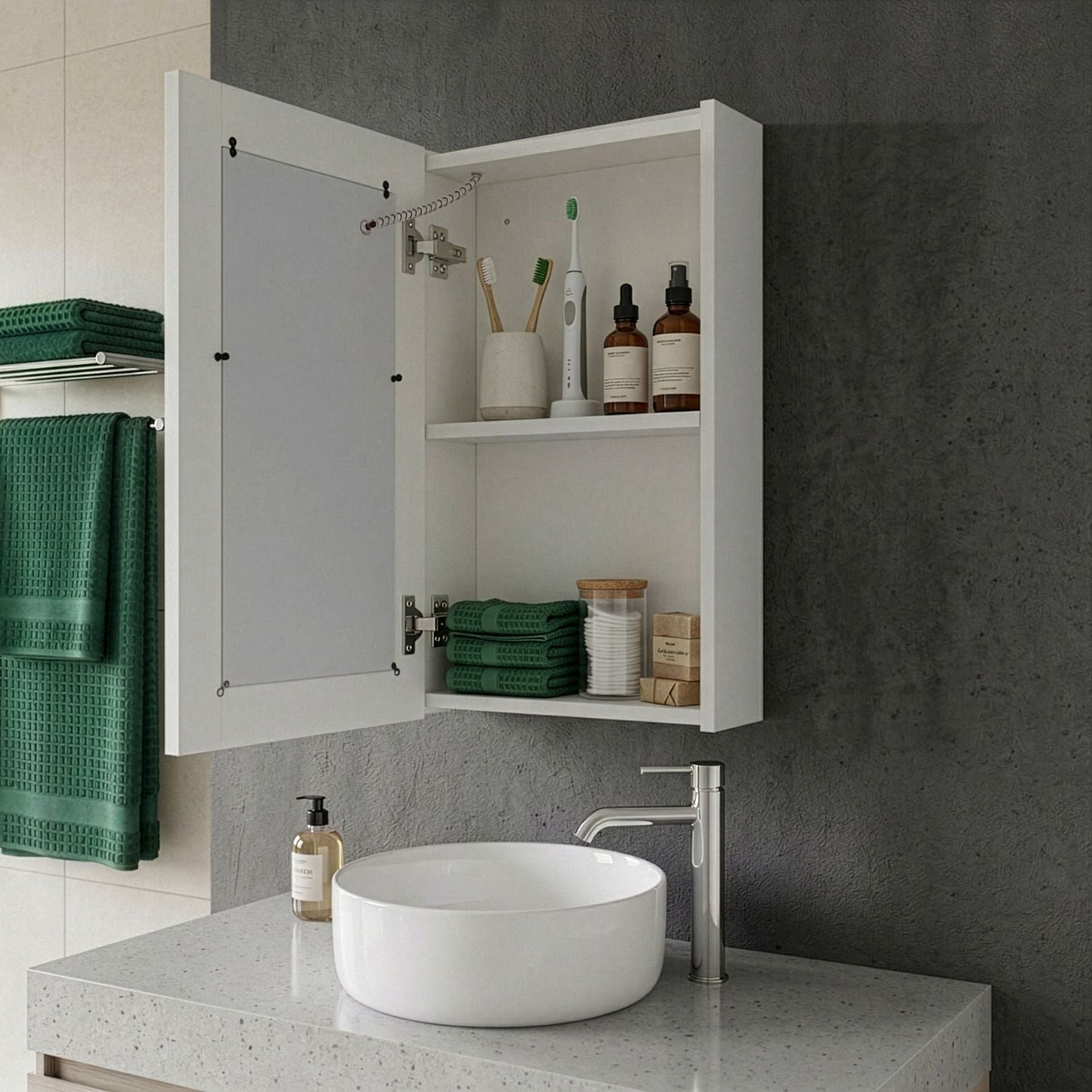 Bathroom Mirror Cabinet With LED White 40 x 60cm Modern