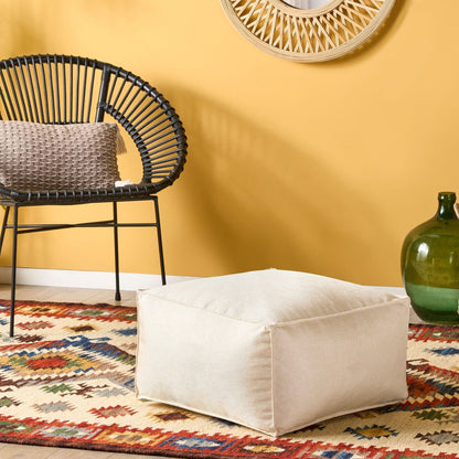 Off White Pouffe Footstool EPS Beads Fill