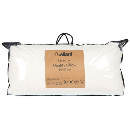 Bedding Cotton Duck Down Bed Pillow 80 x 80cm White Medium Soft