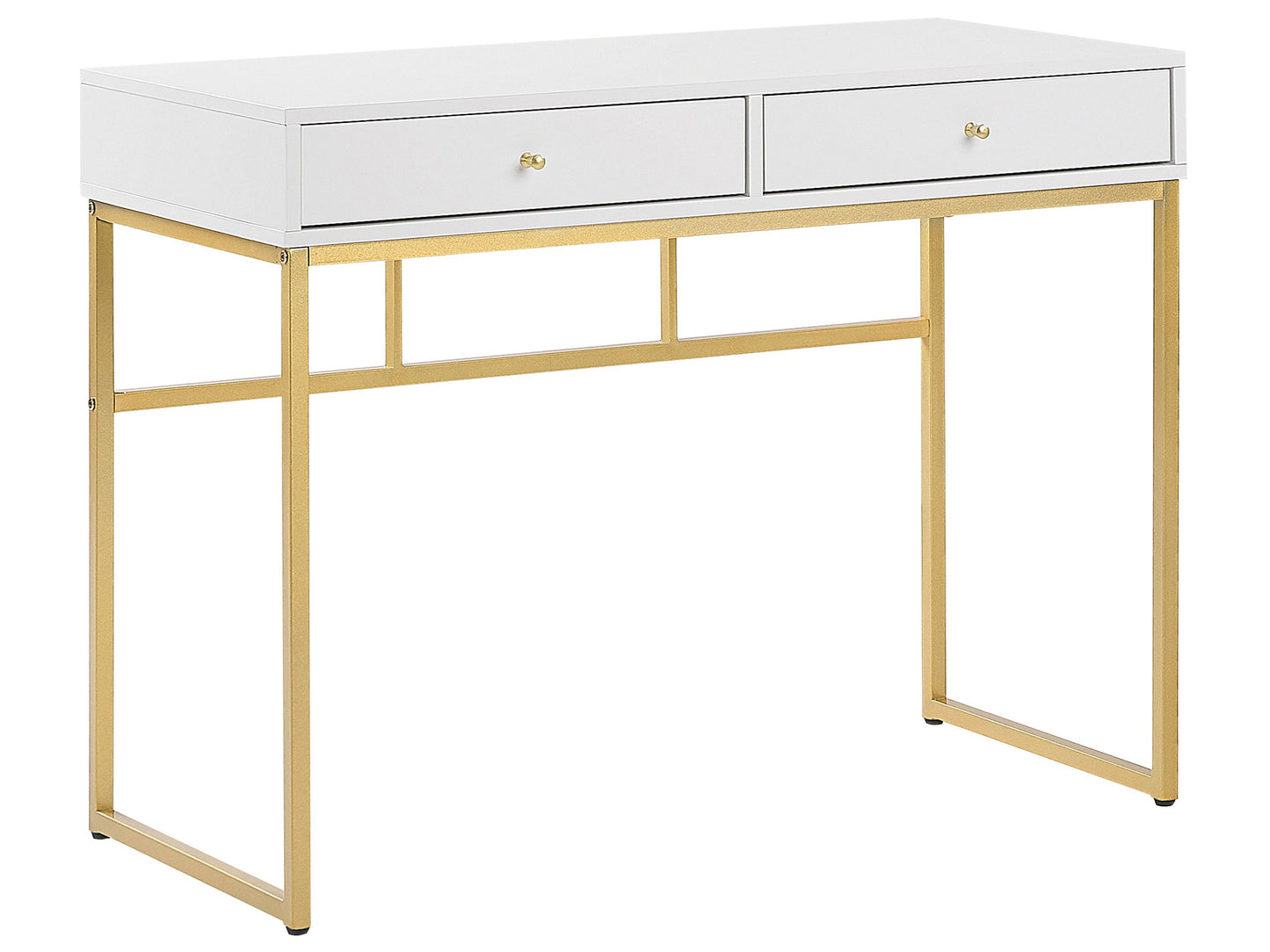 Console Table White 2 Drawers 100 x 48cm With Golden Base
