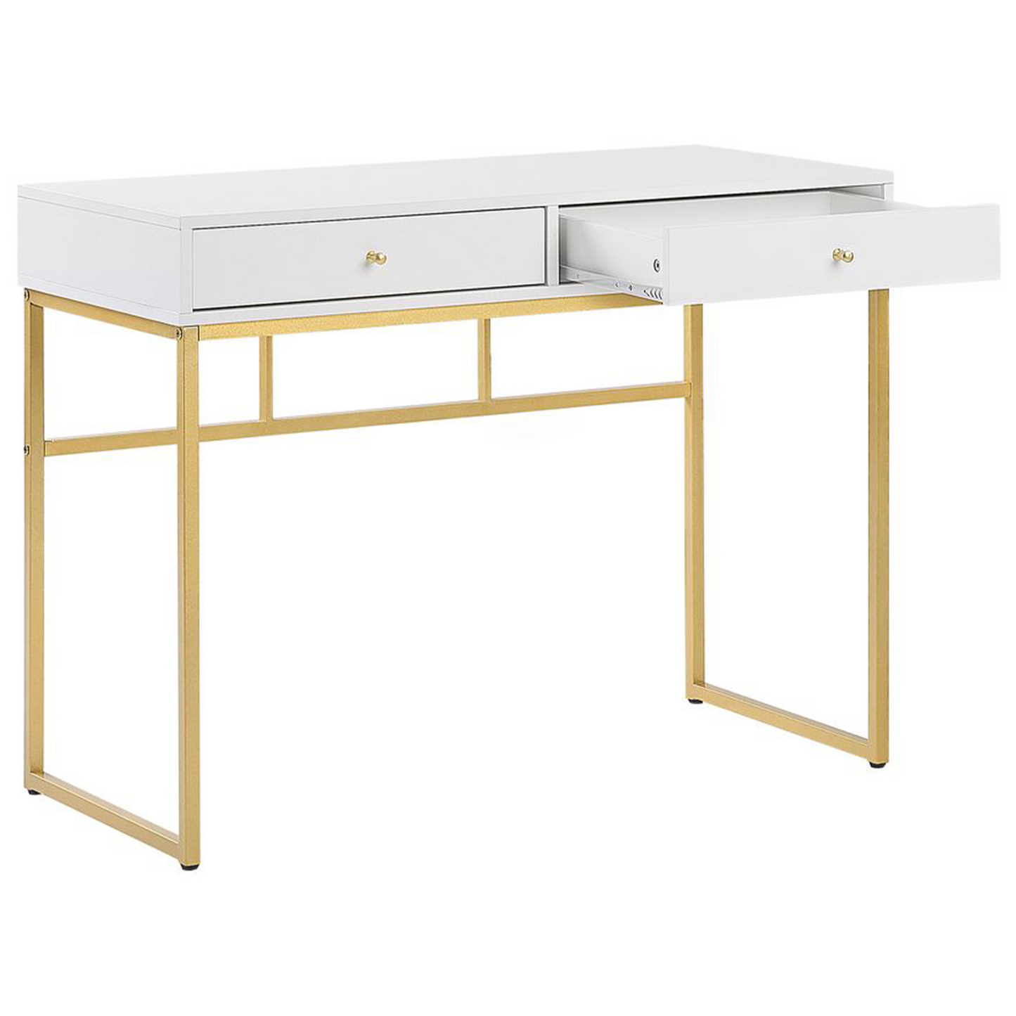 Console Table White 2 Drawers 100 x 48cm With Golden Base