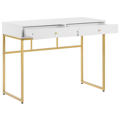 Console Table White 2 Drawers 100 x 48cm With Golden Base