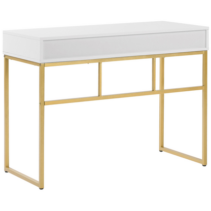 Console Table White 2 Drawers 100 x 48cm With Golden Base