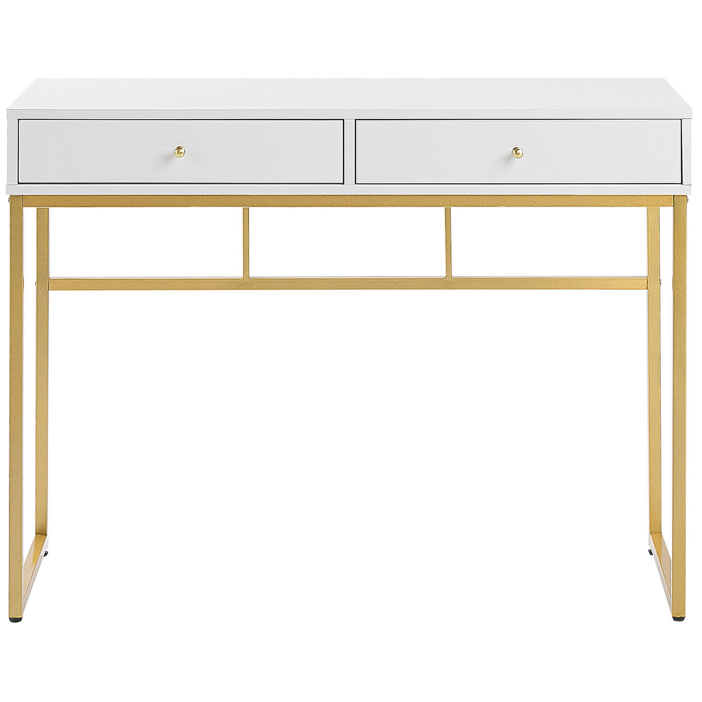 Console Table White 2 Drawers 100 x 48cm With Golden Base