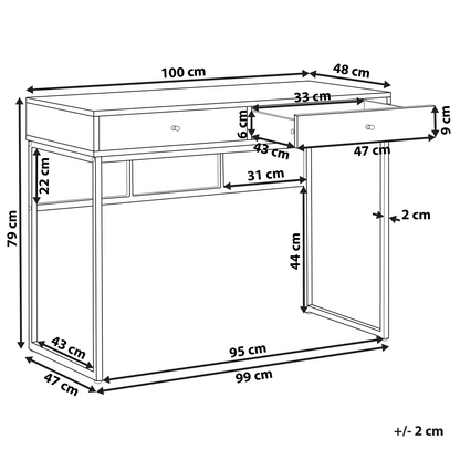 Console Table White 2 Drawers 100 x 48cm With Golden Base