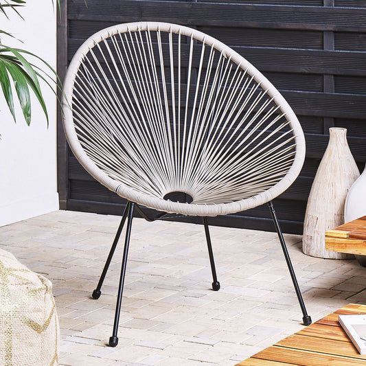 Garden Chair Light Grey PE Rattan Papasan Modern Round Indoor Outdoor Lounge