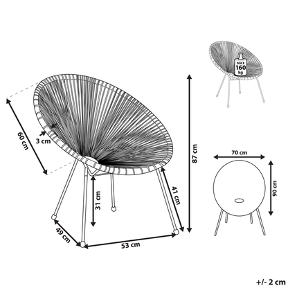 Garden Chair Light Grey PE Rattan Papasan Modern Round Indoor Outdoor Lounge