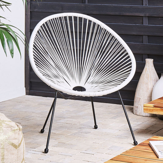White PE Rattan Papasan Chair Modern Round Indoor Outdoor