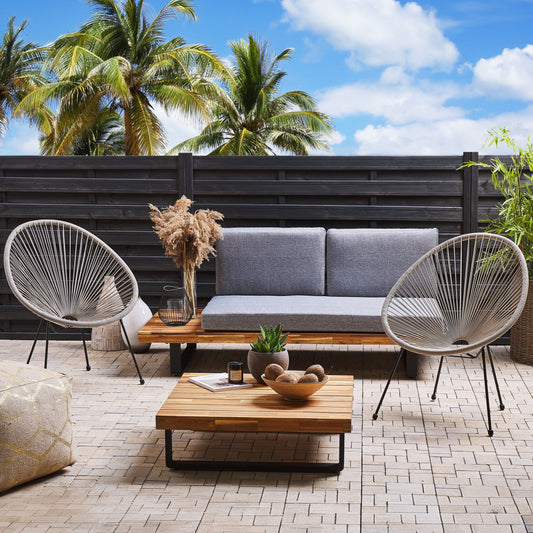 Verdant Living Garden Chair Papasan Set Light Grey Indoor Outdoor