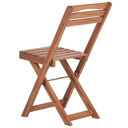 Acacia Wood Bistro Set Light Colour Extending Table With Two Folding Chairs 80 x 95cm Rustic Balcony Garden