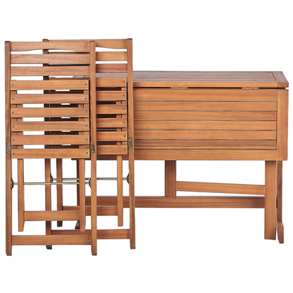 Acacia Wood Bistro Set Light Colour Extending Table With Two Folding Chairs 80 x 95cm Rustic Balcony Garden