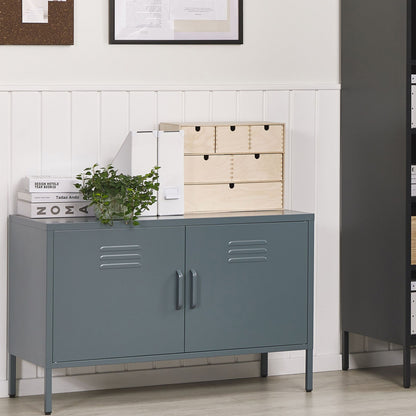 2 Door Grey Steel Sideboard With Shelves