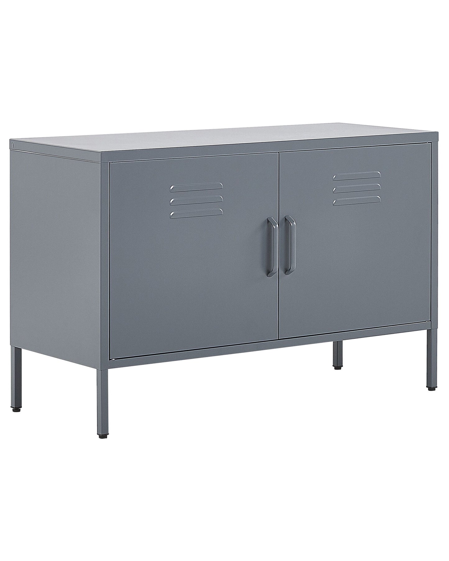 2 Door Grey Steel Sideboard With Shelves