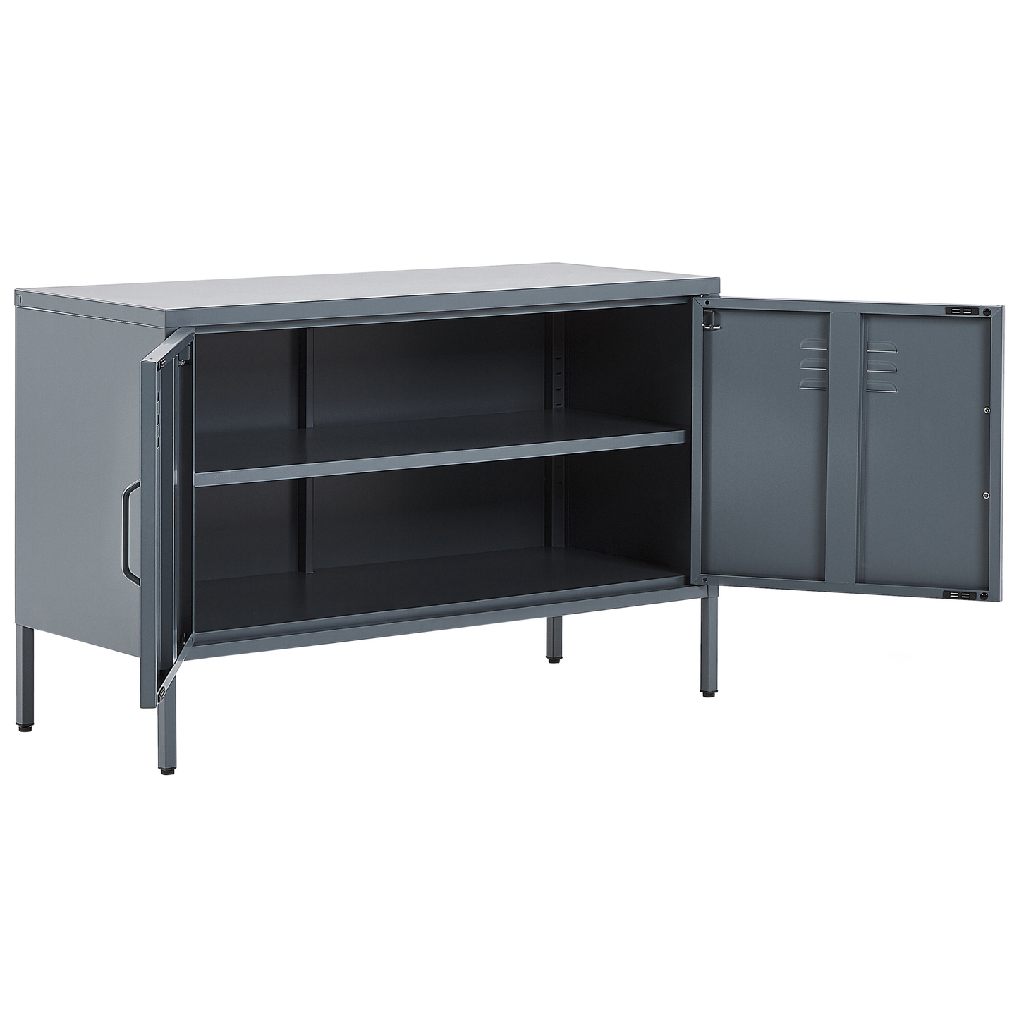 2 Door Grey Steel Sideboard With Shelves