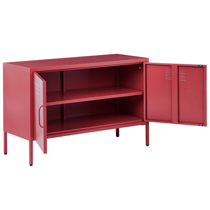 Red Steel 2 Door Industrial Sideboard For Home Office Storage