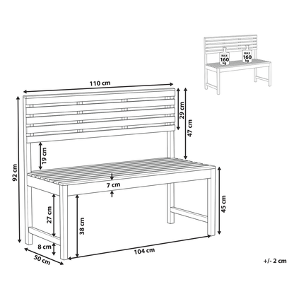 Acacia Outdoor Bench 2 Seater 50 x 110cm Weather Resistant