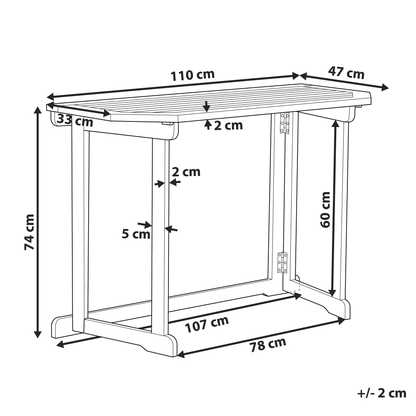 Balcony Table Acacia Wood 110 x 47cm Adjustable Folding