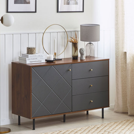 Sideboard Dark Wood Grey 118 x 40cm 3 Drawers 1 Cabinet