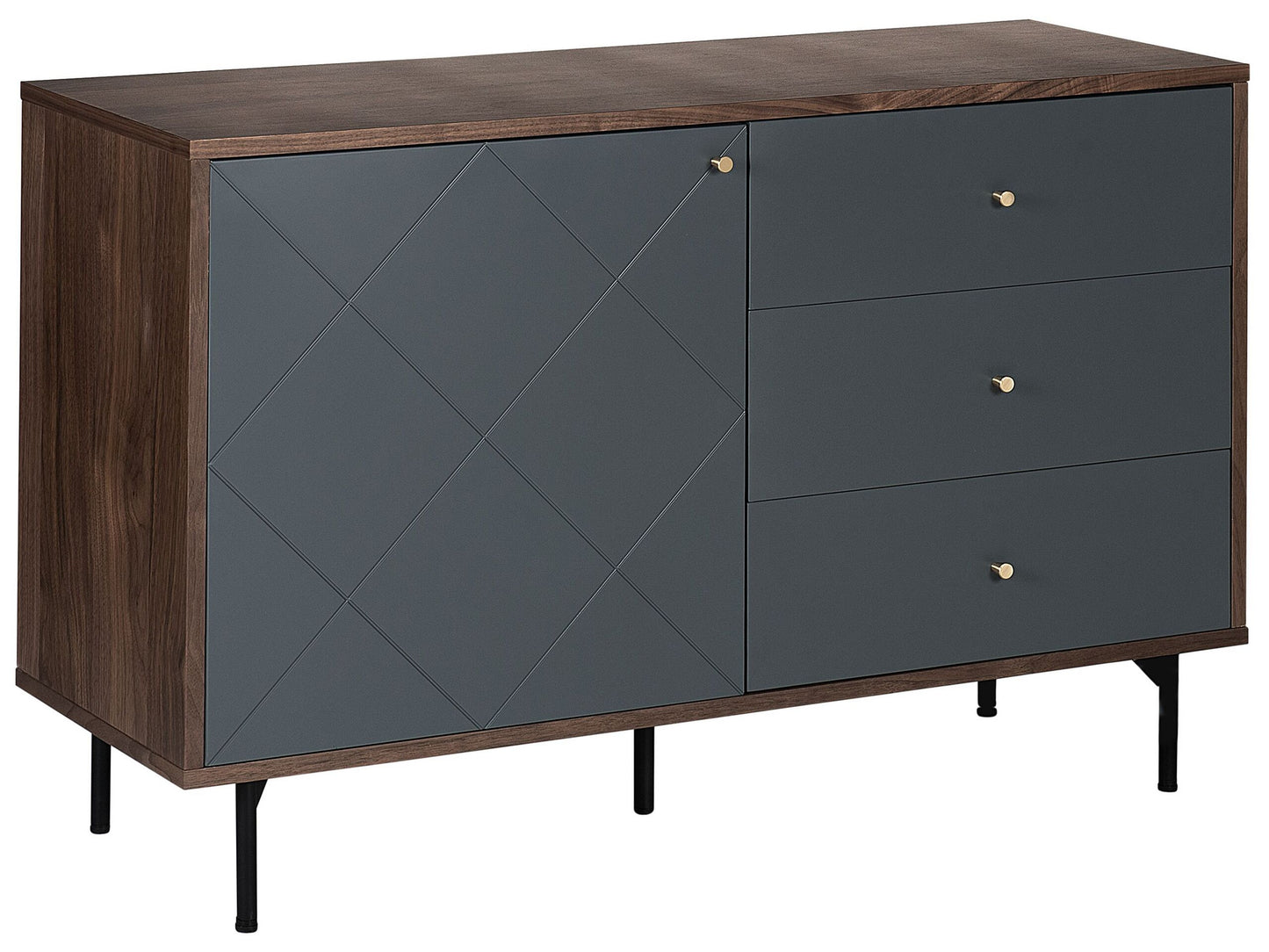 Sideboard Dark Wood Grey 118 x 40cm 3 Drawers 1 Cabinet