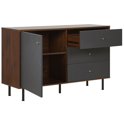 Sideboard Dark Wood Grey 118 x 40cm 3 Drawers 1 Cabinet
