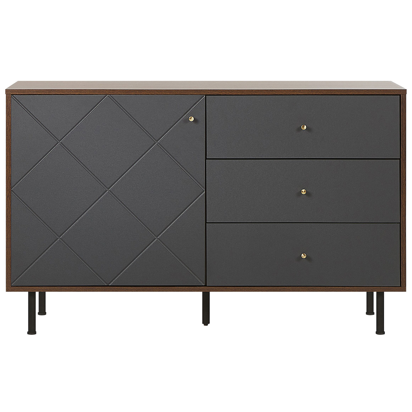 Sideboard Dark Wood Grey 118 x 40cm 3 Drawers 1 Cabinet