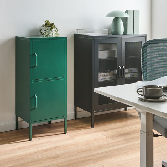 Green Metal Durable 2 Door Storage Cabinet With Four Shelves For Home Office