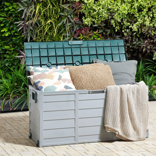 Grey Outdoor Storage Box 112 x 50cm With Handles And Castors