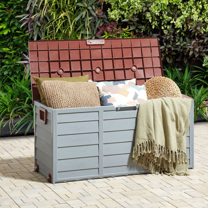 Grey Outdoor Storage Box 112 x 50cm With Handles Castors