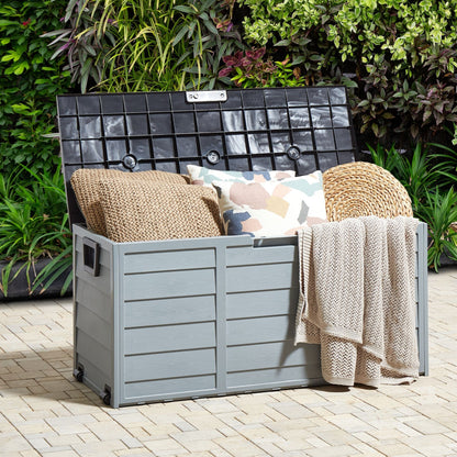 Outdoor Storage Box Grey Black Plastic 112 x 50cm Castors
