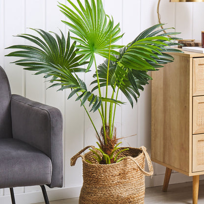 Artificial Potted Fan Palm Plant 100cm Green and Black