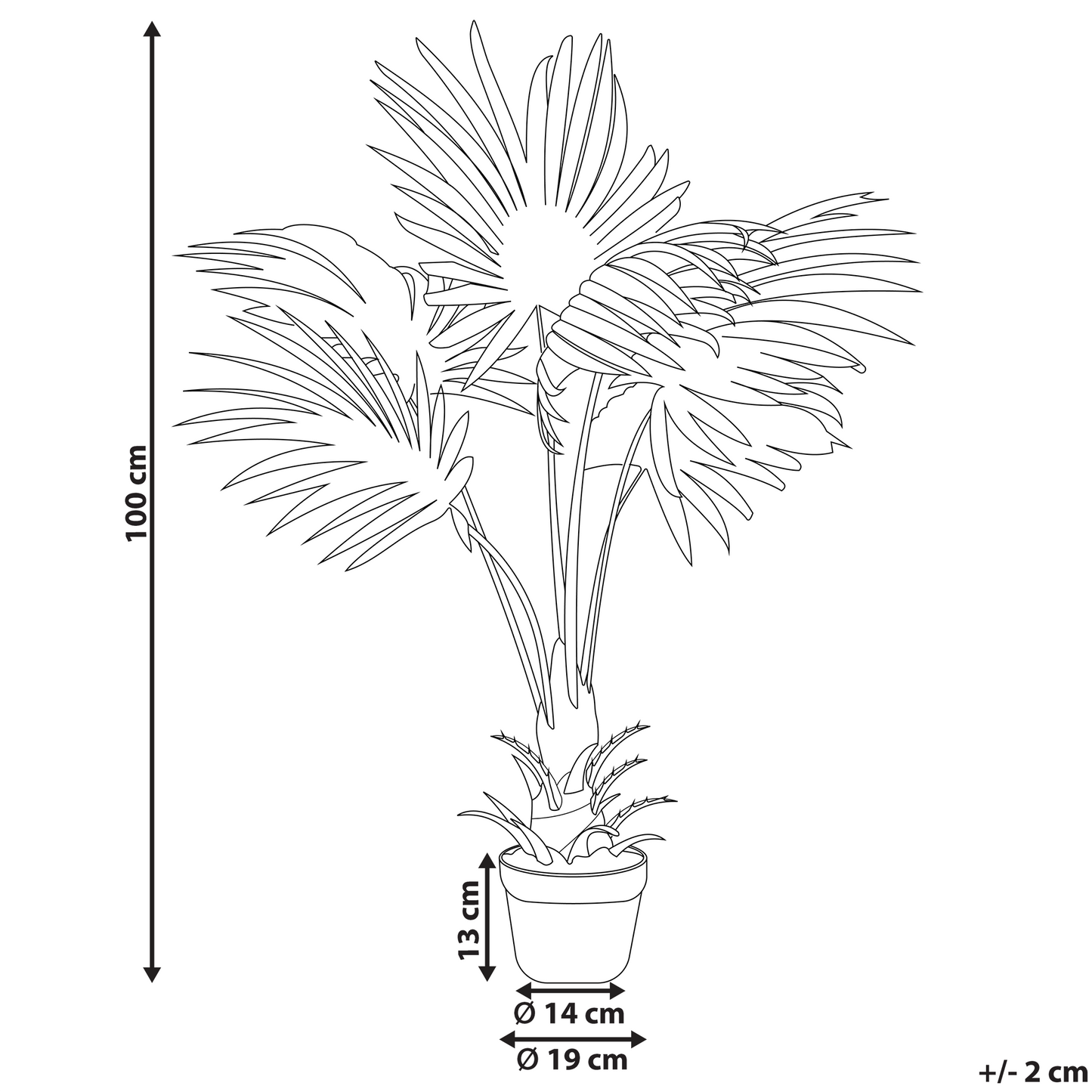 Artificial Potted Fan Palm Plant 100cm Green and Black