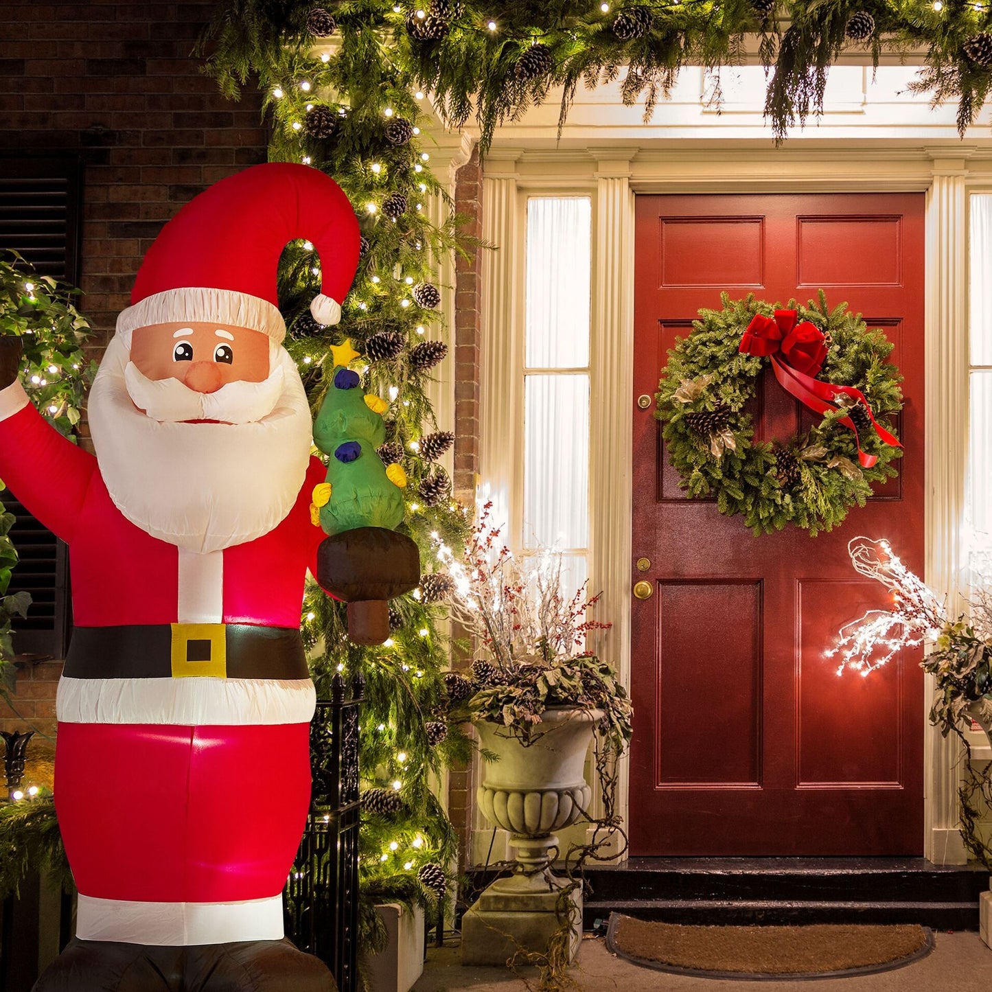 Outdoor LED Santa Inflatable Christmas Figure Prelit Red Fabric Garden Decor