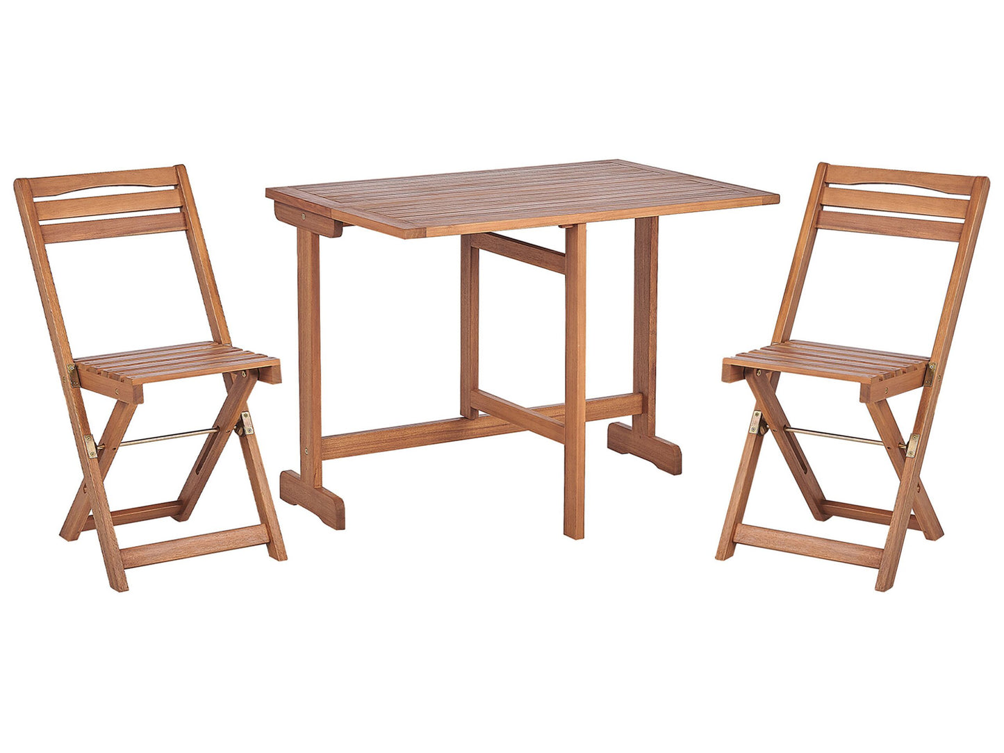 Acacia Wood Bistro Set Light Colour Extending Table With Two Folding Chairs 80 x 95cm Rustic Balcony Garden