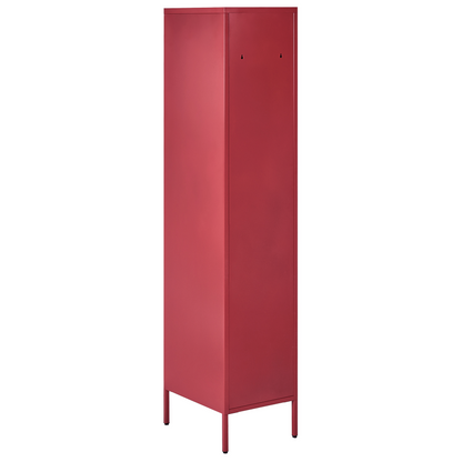 Red Metal Storage Cabinet With 5 Shelves And Rail