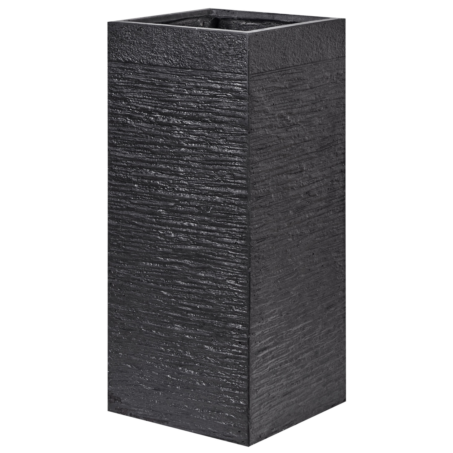 Fibre Clay Plant Pot Black Tall Square 26 x 26 x 60cm Indoor Outdoor Garden Planter