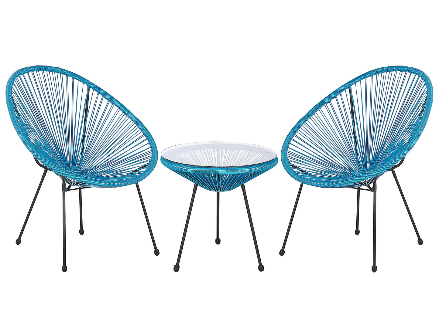Bistro Blue PE Rattan 3 Piece Two Seater Set With Deep Seat Chairs And Coffee Table