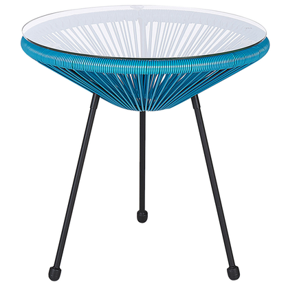 Bistro Blue PE Rattan 3 Piece Two Seater Set With Deep Seat Chairs And Coffee Table