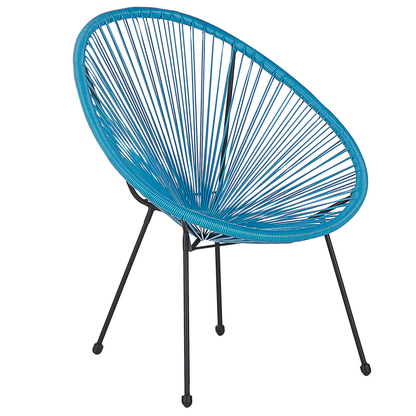 Blue Papasan Garden Chairs Set of 2 PE Rattan Deep Seat