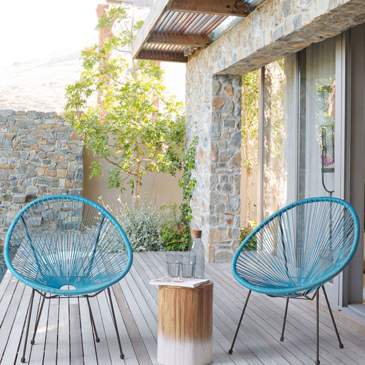 Blue Papasan Garden Chairs Set of 2 PE Rattan Deep Seat