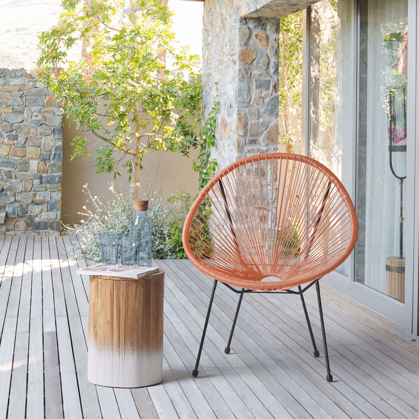 Papasan Chair Orange PE Rattan Outdoor Indoor Deep Seat Modern Design