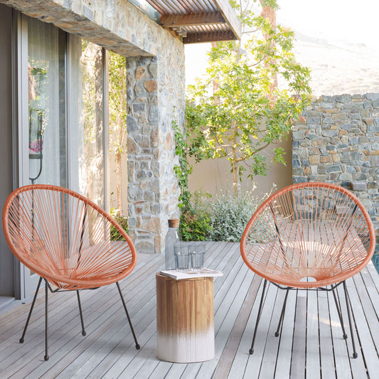 Papasan Round Garden Chairs Set Of 2 Orange PE Rattan