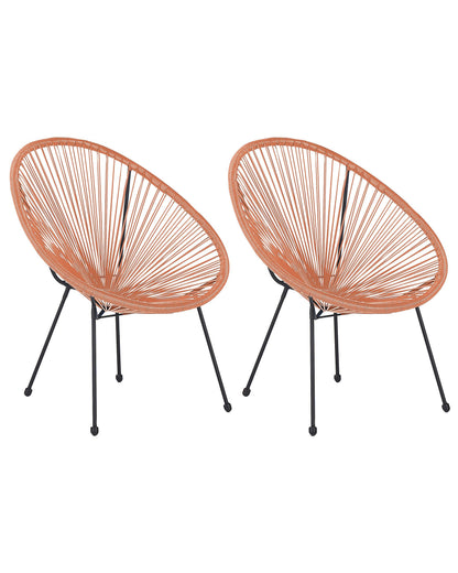 Papasan Round Garden Chairs Set Of 2 Orange PE Rattan