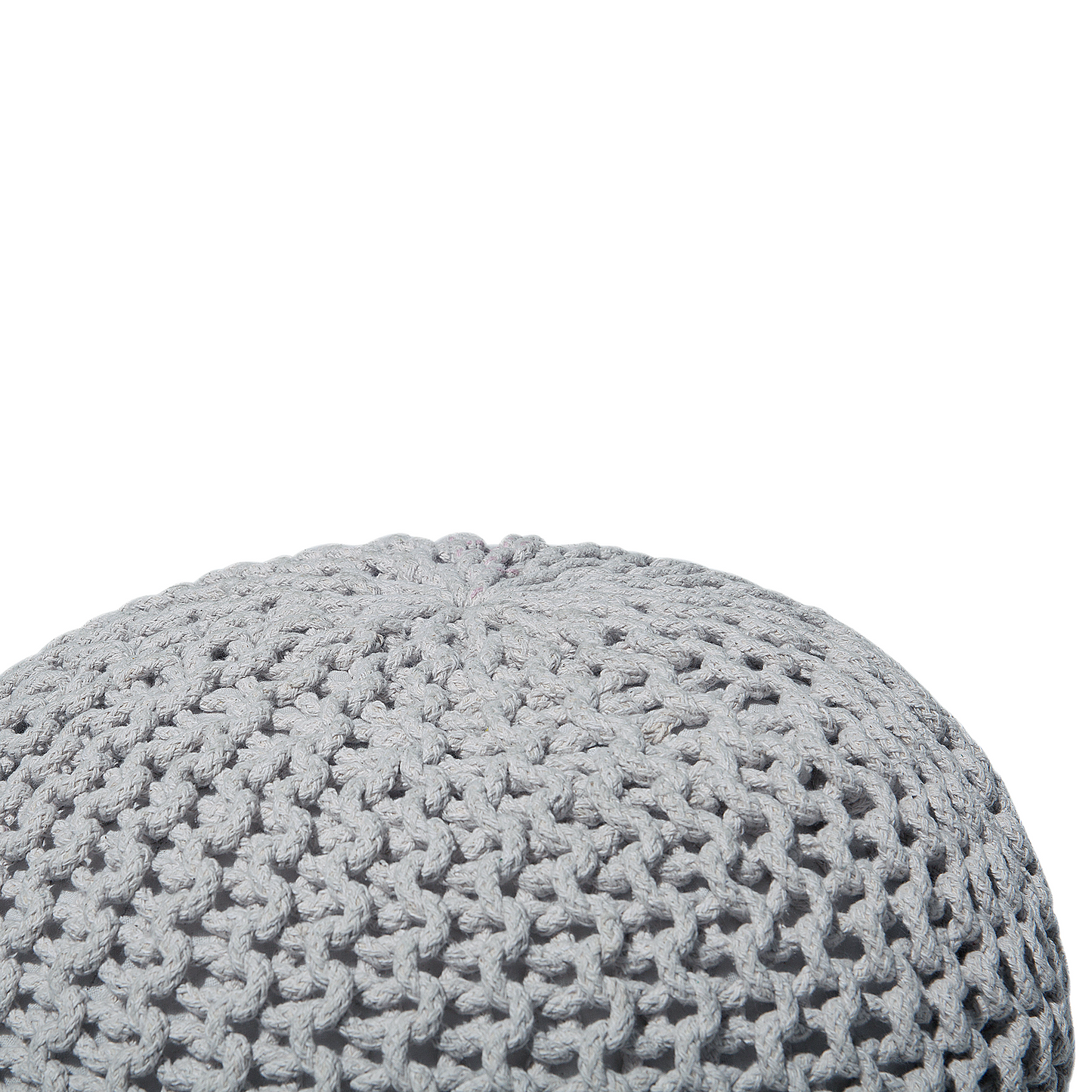 Knitted Round Pouf With EPS Beads Filling Light Grey 50 x 35