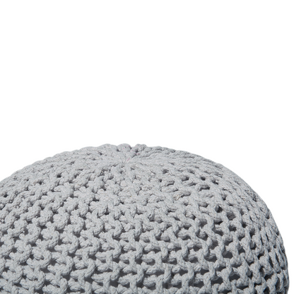 Knitted Round Pouf With EPS Beads Filling Light Grey 50 x 35