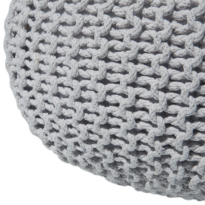 Knitted Round Pouf With EPS Beads Filling Light Grey 50 x 35